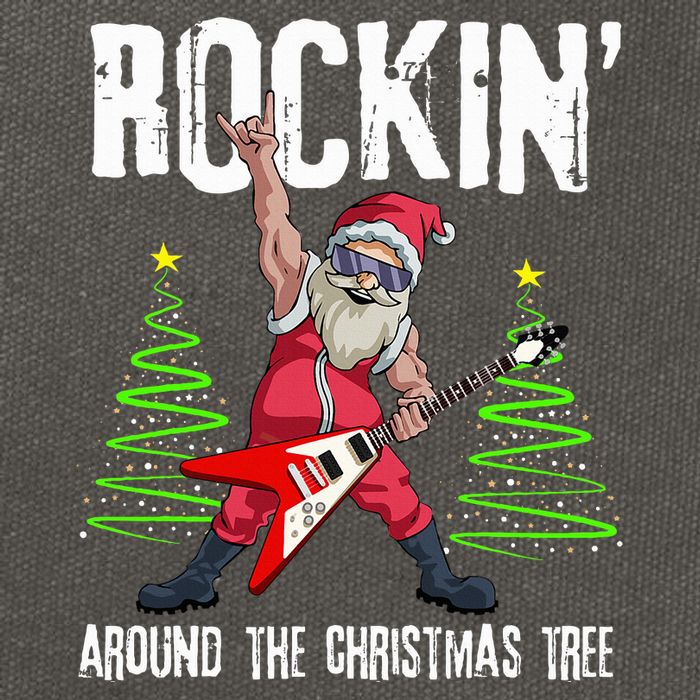 Rockin Around Christmas Tree Funny Rocker Santa Cotton Canvas Backpack