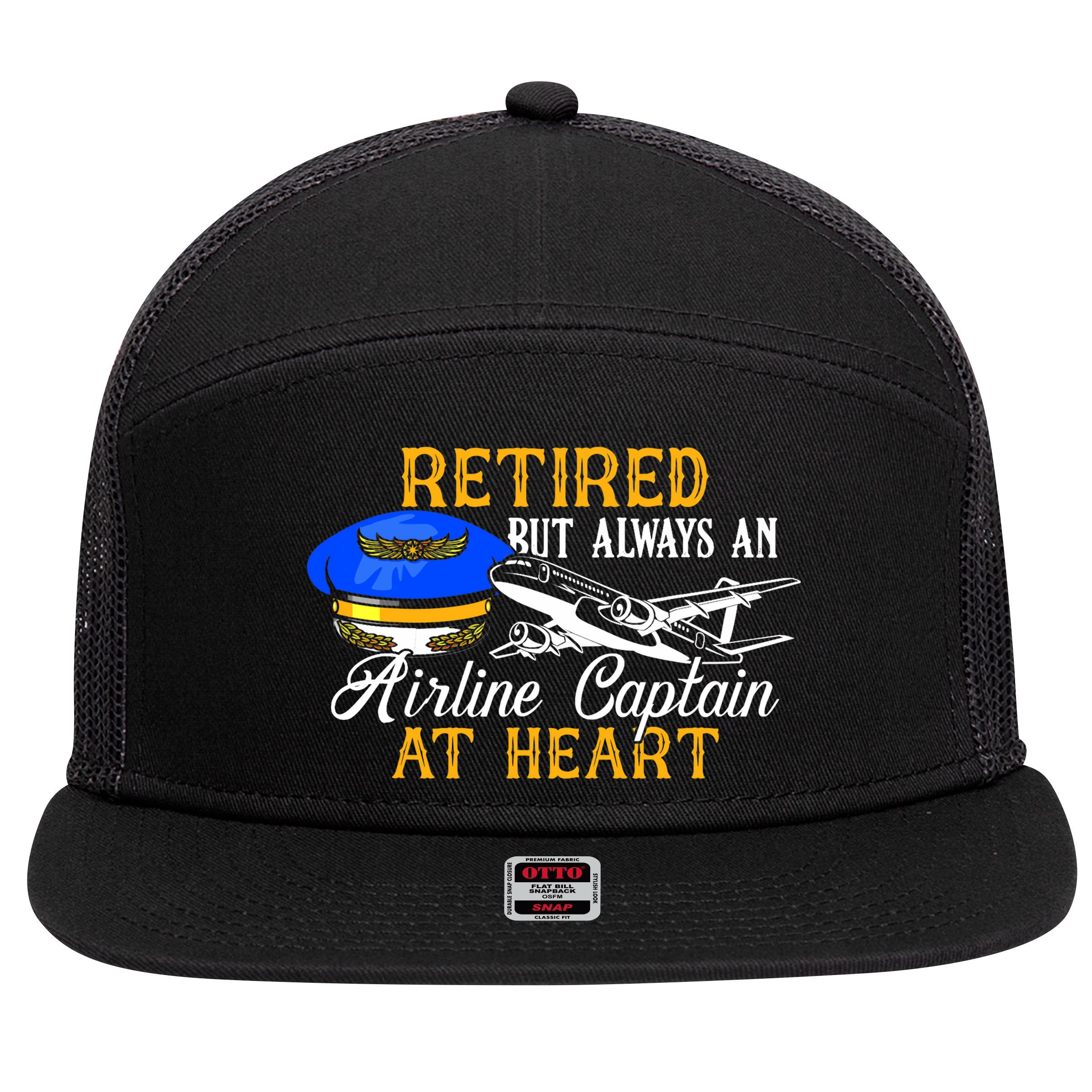 Retired Airline Captain Pilot Retirement Gift 7 Panel Mesh Trucker Snapback Hat