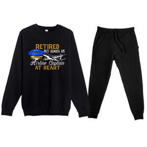 Retired Airline Captain Pilot Retirement Gift Premium Crewneck Sweatsuit Set