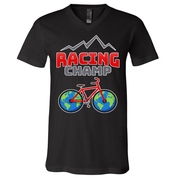 Racing Champ Bicycle Bikers V-Neck T-Shirt