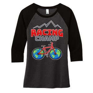 Racing Champ Bicycle Bikers Women's Tri-Blend 3/4-Sleeve Raglan Shirt