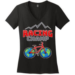 Racing Champ Bicycle Bikers Women's V-Neck T-Shirt