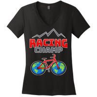 Racing Champ Bicycle Bikers Women's V-Neck T-Shirt