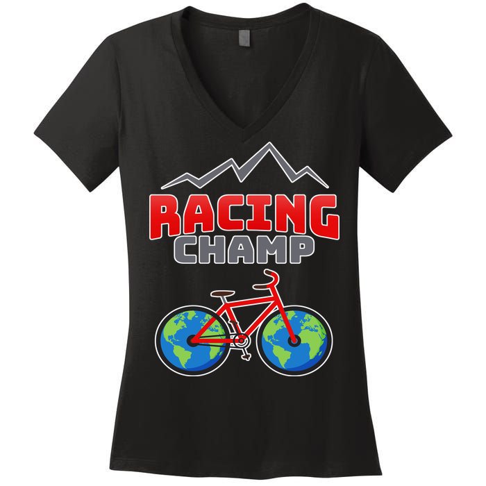 Racing Champ Bicycle Bikers Women's V-Neck T-Shirt