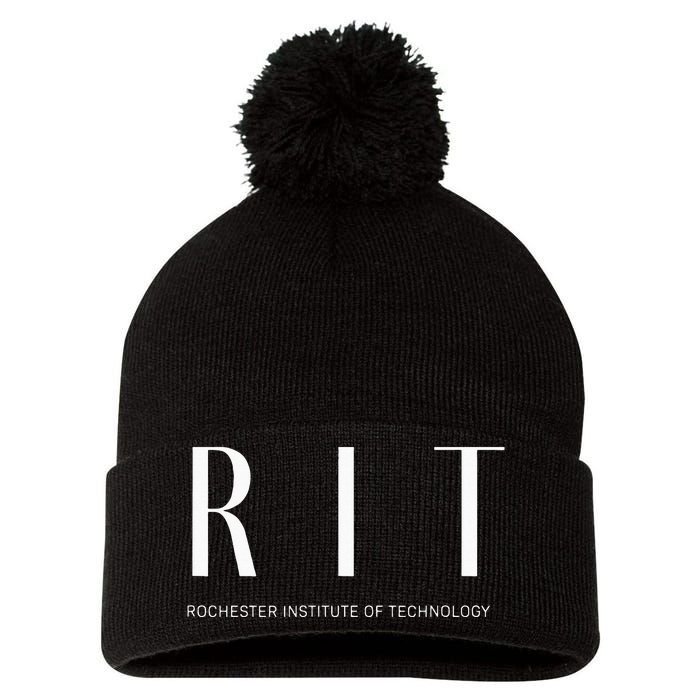 RIT Art Deco Style College Pom Pom 12in Knit Beanie