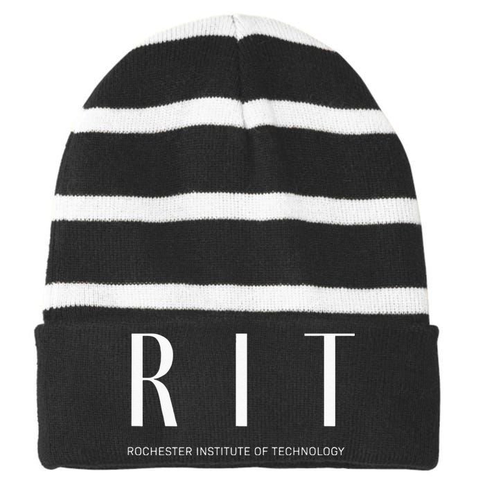 RIT Art Deco Style College Striped Beanie with Solid Band