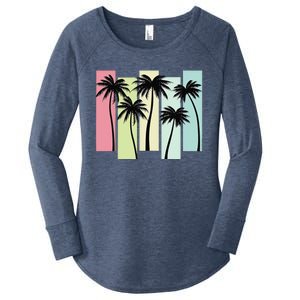 Retro Art Deco Style Summer Vacation Tropical Palm Trees Women's Perfect Tri Tunic Long Sleeve Shirt