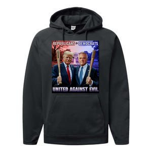 Republicans And Democrats United Against Evil Donald Trump Robert F Kennedy Performance Fleece Hoodie