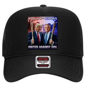 Republicans And Democrats United Against Evil Donald Trump Robert F Kennedy High Crown Mesh Back Trucker Hat