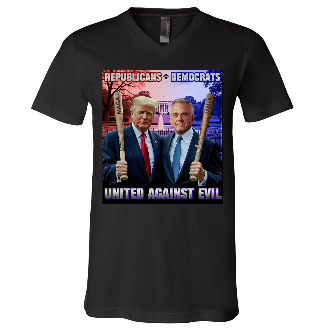Republicans And Democrats United Against Evil Donald Trump Robert F Kennedy V-Neck T-Shirt