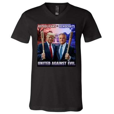 Republicans And Democrats United Against Evil Donald Trump Robert F Kennedy V-Neck T-Shirt