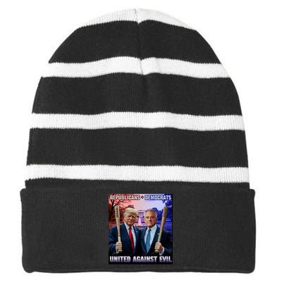 Republicans And Democrats United Against Evil Donald Trump Robert F Kennedy Striped Beanie with Solid Band