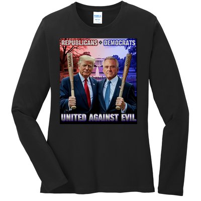 Republicans And Democrats United Against Evil Donald Trump Robert F Kennedy Ladies Long Sleeve Shirt