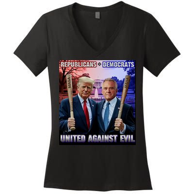 Republicans And Democrats United Against Evil Donald Trump Robert F Kennedy Women's V-Neck T-Shirt