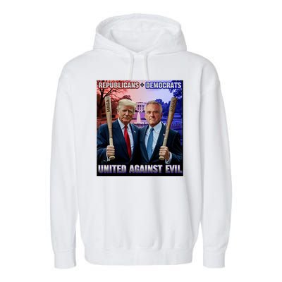 Republicans And Democrats United Against Evil Donald Trump Robert F Kennedy Garment-Dyed Fleece Hoodie