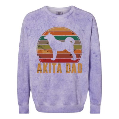 Retro Akita Dad Gift Akita Daddy Dog Owner Pet Father Colorblast Crewneck Sweatshirt