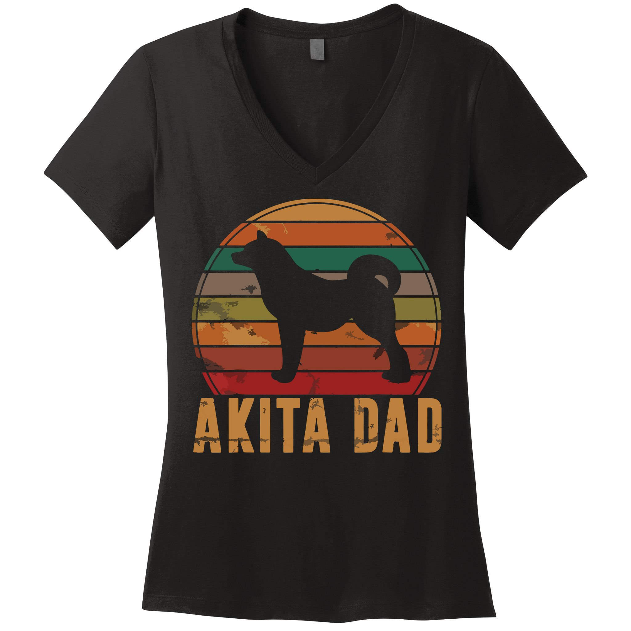 Retro Akita Dad Gift Akita Daddy Dog Owner Pet Father Women's V-Neck T-Shirt