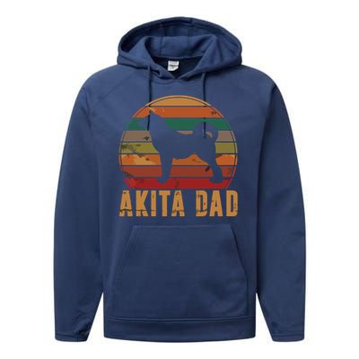 Retro Akita Dad Gift Akita Daddy Dog Owner Pet Father Performance Fleece Hoodie