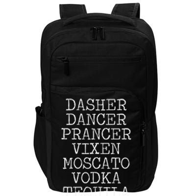 Reindeer Alcohol Dasher Dancer Prancer Moscato Vodka Vintage Gift Impact Tech Backpack