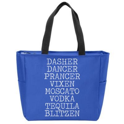 Reindeer Alcohol Dasher Dancer Prancer Moscato Vodka Vintage Gift Zip Tote Bag