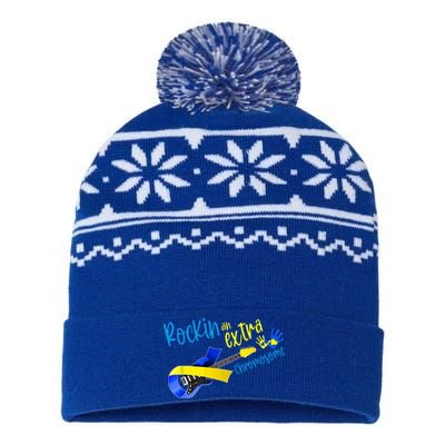 Rockin’ An Extra Chromosome Rock Guitar Down Syndrome T21 Gift USA-Made Snowflake Beanie