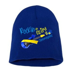 Rockin’ An Extra Chromosome Rock Guitar Down Syndrome T21 Gift Short Acrylic Beanie