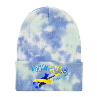 Rockin’ An Extra Chromosome Rock Guitar Down Syndrome T21 Gift Tie Dye 12in Knit Beanie