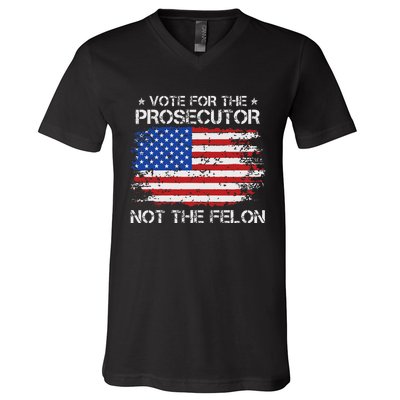 Retro American Flag Vote For The Prosecutor Not The Felon V-Neck T-Shirt