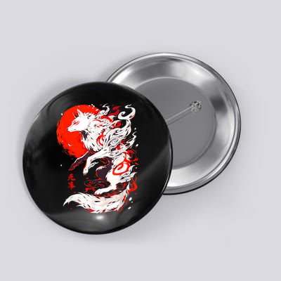 Retro Animal Funny Fox Vintage Okami Basic Japan Button