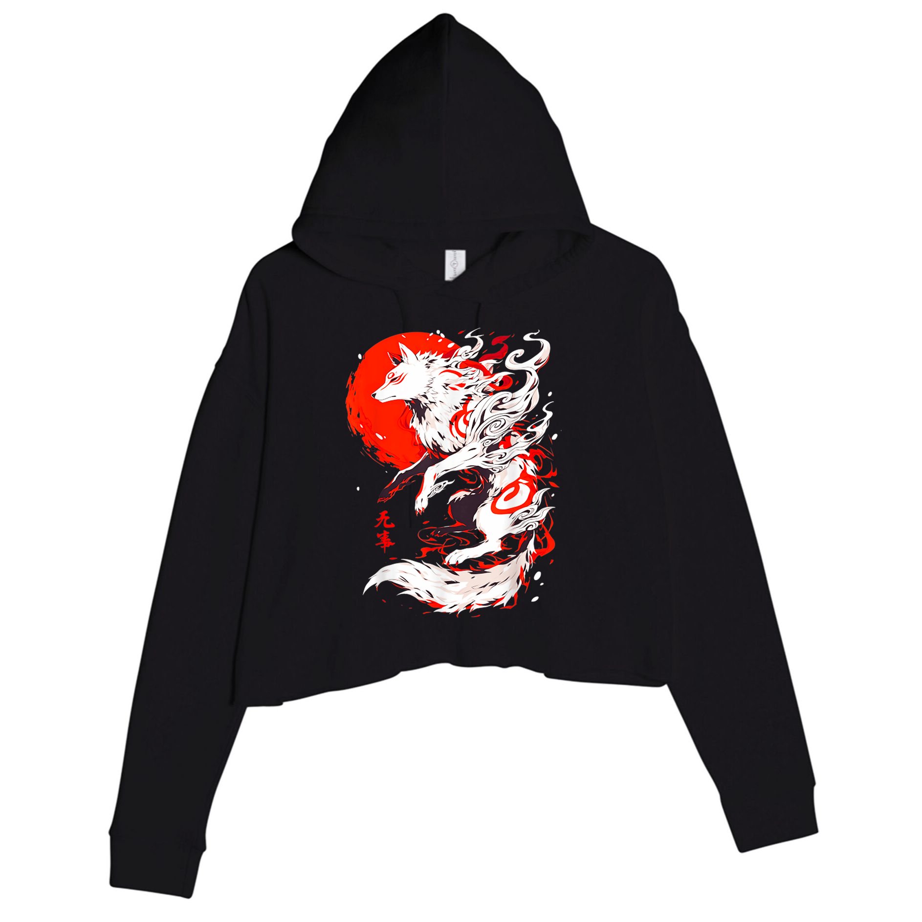 Retro Animal Funny Fox Vintage Okami Basic Japan Crop Fleece Hoodie