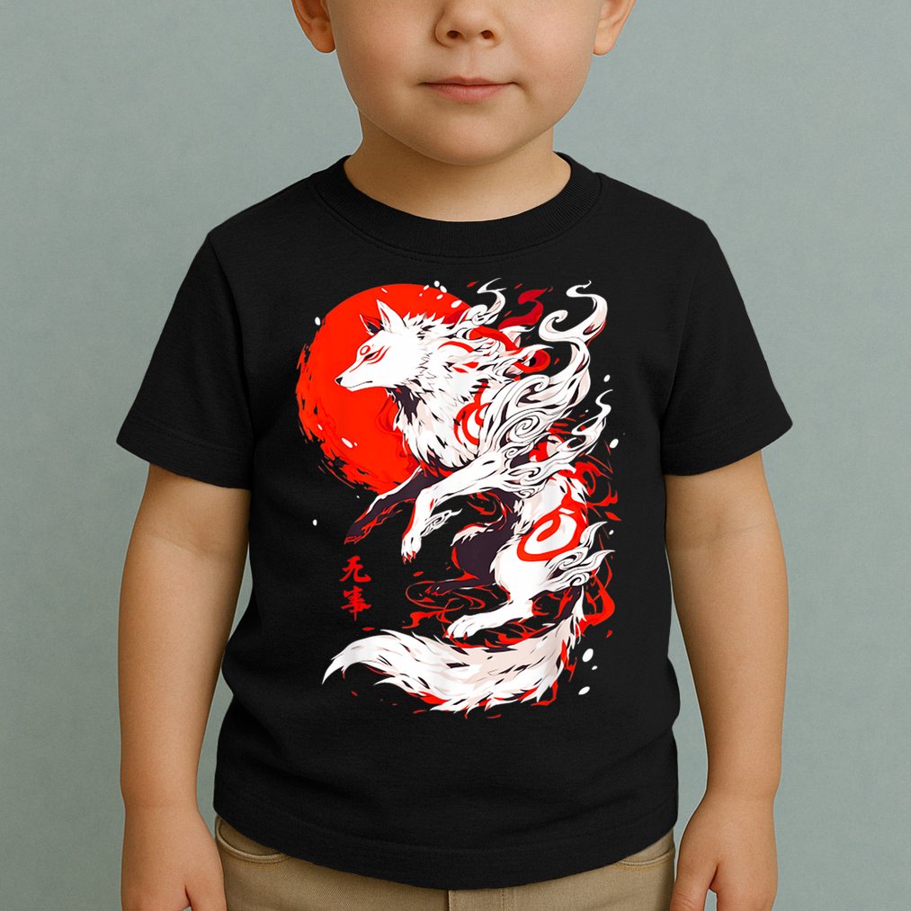 Retro Animal Funny Fox Vintage Okami Basic Japan Toddler T-Shirt