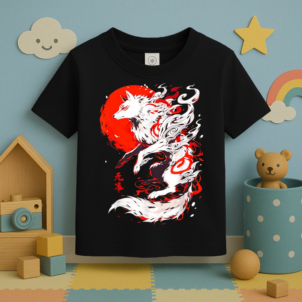 Retro Animal Funny Fox Vintage Okami Basic Japan Toddler T-Shirt