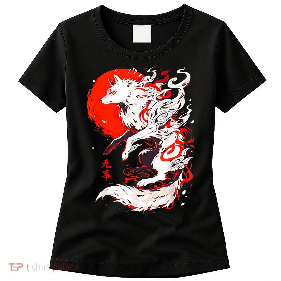 Retro Animal Funny Fox Vintage Okami Basic Japan Womens T-Shirt