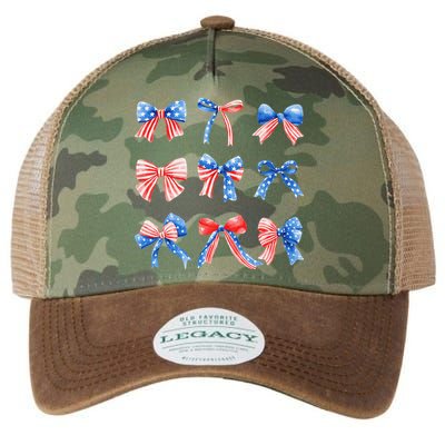 Retro American Flag Coquette Bow Patriotic 4th July Women Legacy Tie Dye Trucker Hat