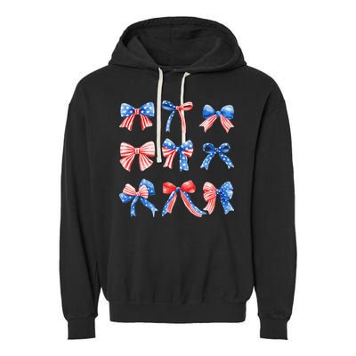 Retro American Flag Coquette Bow Patriotic 4th July Women Garment-Dyed Fleece Hoodie