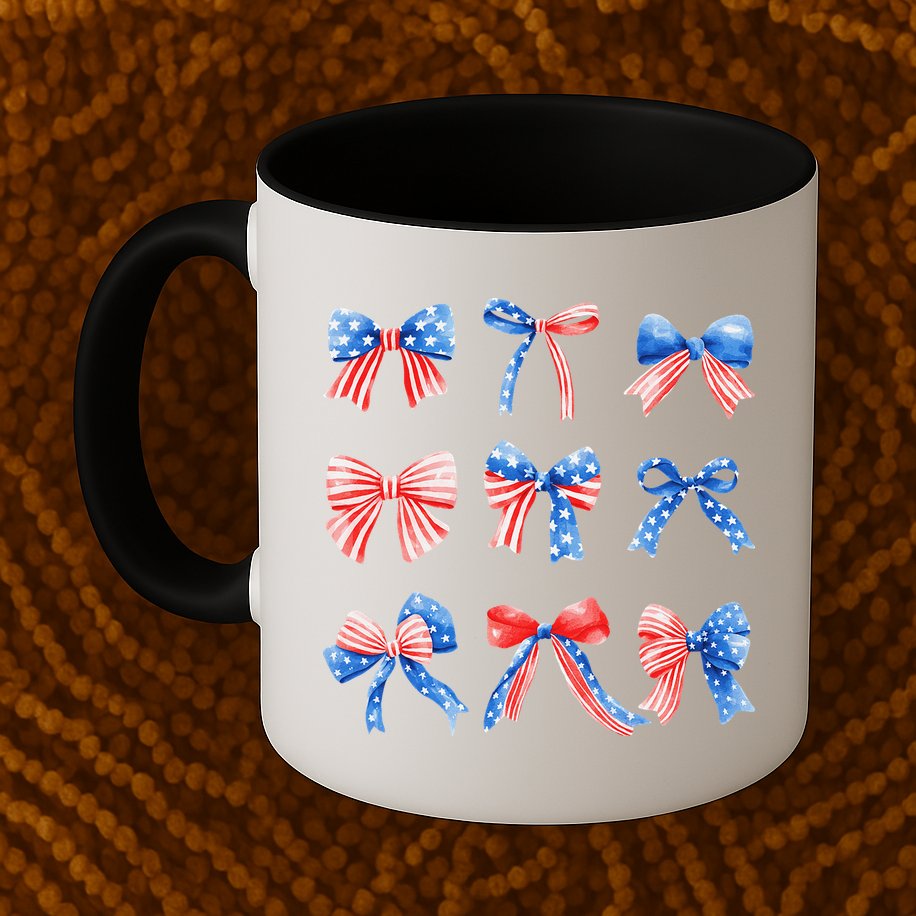Retro American Flag Coquette Bow Patriotic 4th July Women Mug