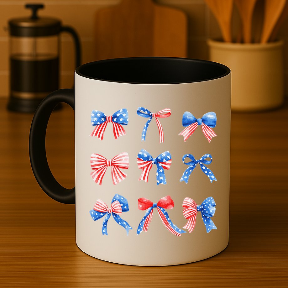 Retro American Flag Coquette Bow Patriotic 4th July Women Mug