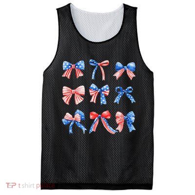 Retro American Flag Coquette Bow Patriotic 4th July Women Mesh Reversible Basketball Jersey Tank