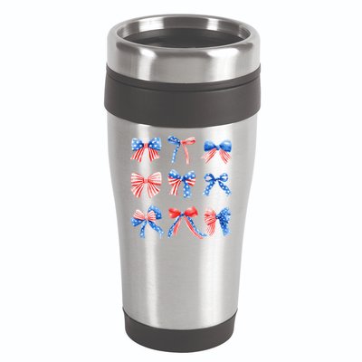 Retro American Flag Coquette Bow Patriotic 4th July Women 16oz Travel Tumbler