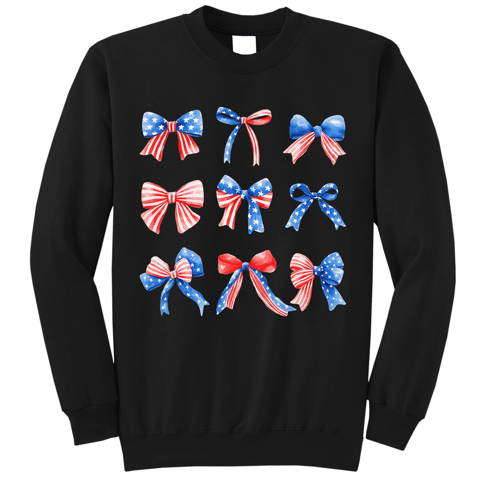 Retro American Flag Coquette Bow Patriotic 4th July Women Tall Sweatshirt