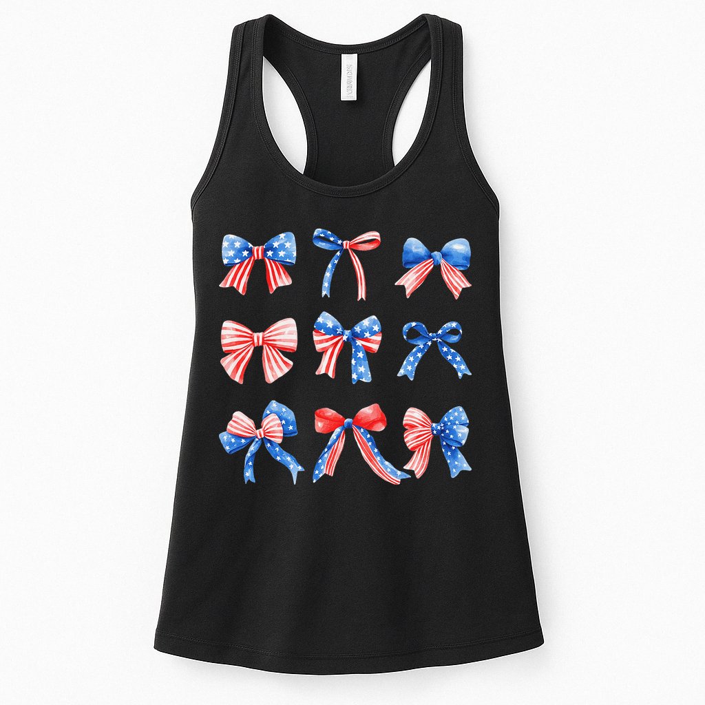 Retro American Flag Coquette Bow Patriotic 4th July Women Womens Tank Top