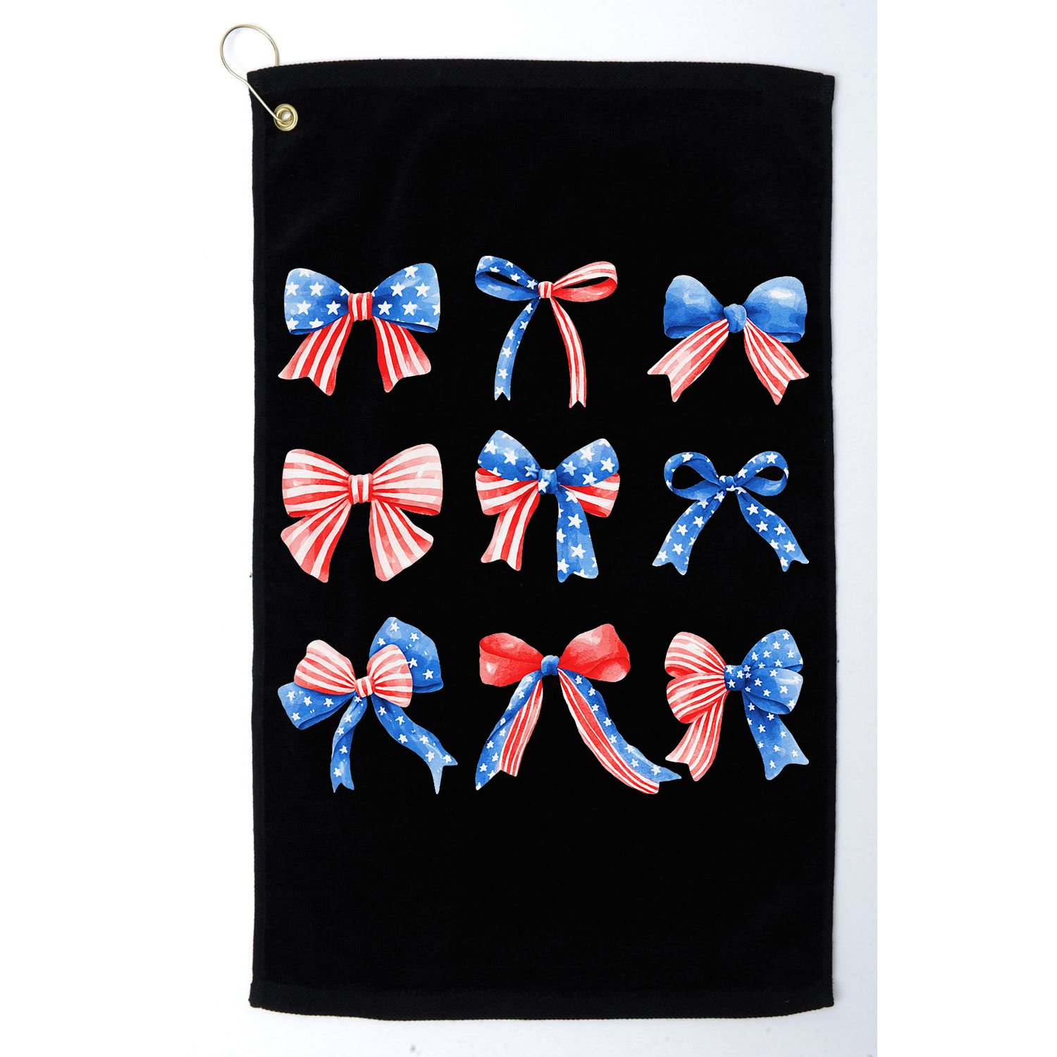 Retro American Flag Coquette Bow Patriotic 4th July Women Golf Towel