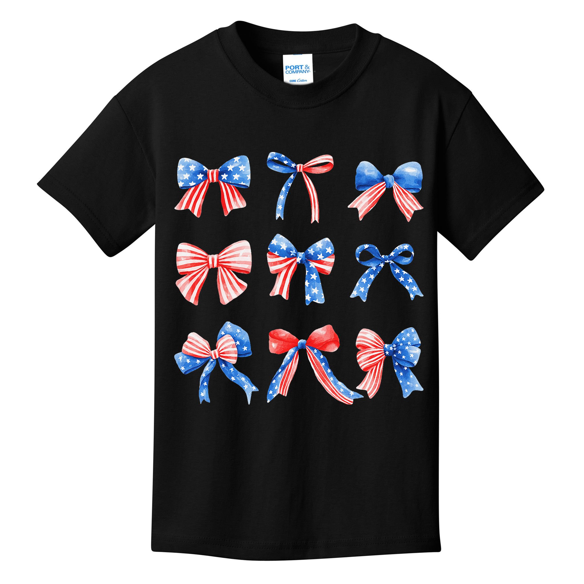 Retro American Flag Coquette Bow Patriotic 4th July Women Kids T-Shirt