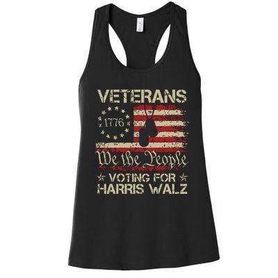 Retro America Flag Veterans Voting For Harris Walz 2024 Women's Racerback Tank