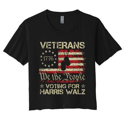 Retro America Flag Veterans Voting For Harris Walz 2024 Women's Crop Top Tee