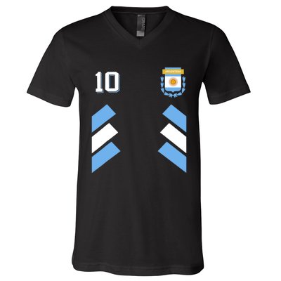 Retro10 Argentina Football Argentinian Soccer Argentina Flag V-Neck T-Shirt