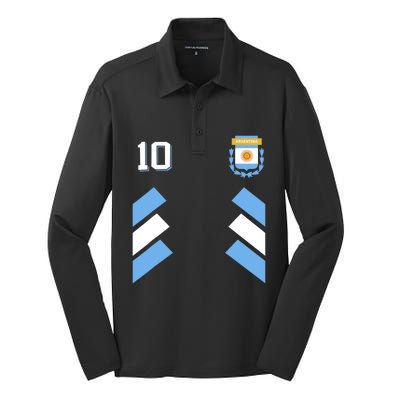 Retro10 Argentina Football Argentinian Soccer Argentina Flag Silk Touch Performance Long Sleeve Polo