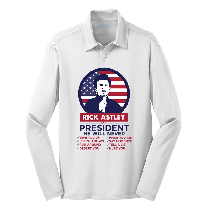 Rick Astley For President Silk Touch Performance Long Sleeve Polo