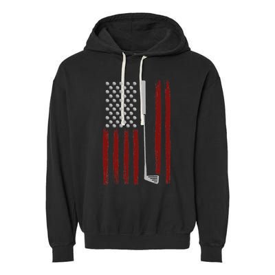 Retro American Flag Golf Gift For Golfer Funny Golf Club Garment-Dyed Fleece Hoodie