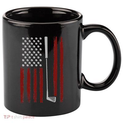 Retro American Flag Golf Gift For Golfer Funny Golf Club 11oz C Handle Ceramic Mug